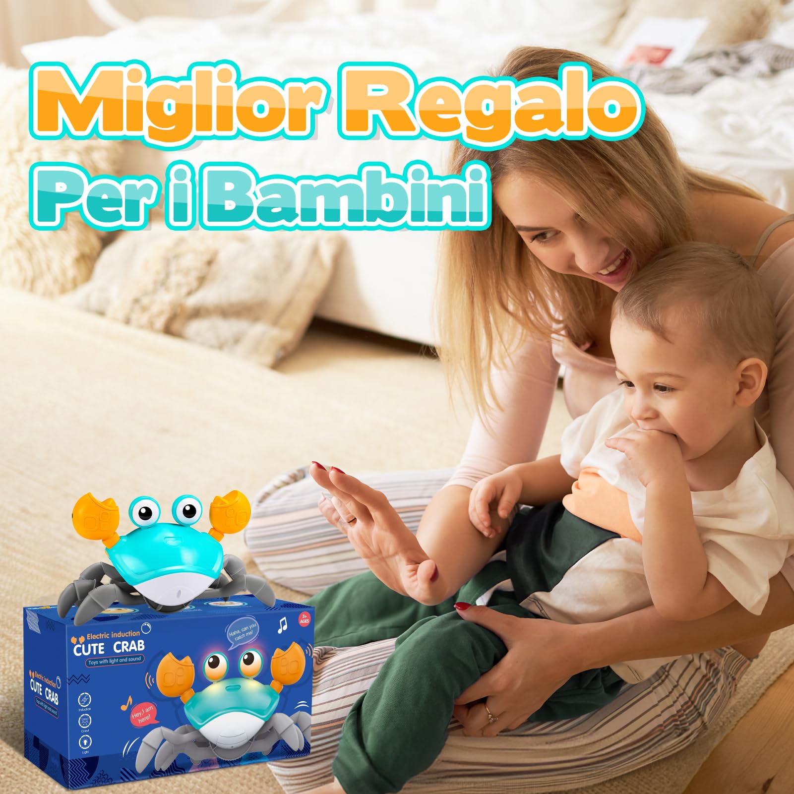 iKidiki Granchio Che Cammina Neonato, Giochi Bambini 1 2 3 4 Anni Granchio Tummy Time Giocattoli Bambino 1 2 3 4 Anni Giochi Neonato 3-6-9 Mesi Regalo Bambino 1 2 3 4 Anni Giochi Educativi 1-4 Anni