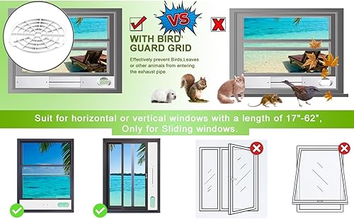 Miniatura 4 de Kit de ventana de aire acondicionado portátil, sello universal 2 en 1 para manguera de escape de 5.1 pulgadas5.9 pulgadas y secadora de ropa, kit de