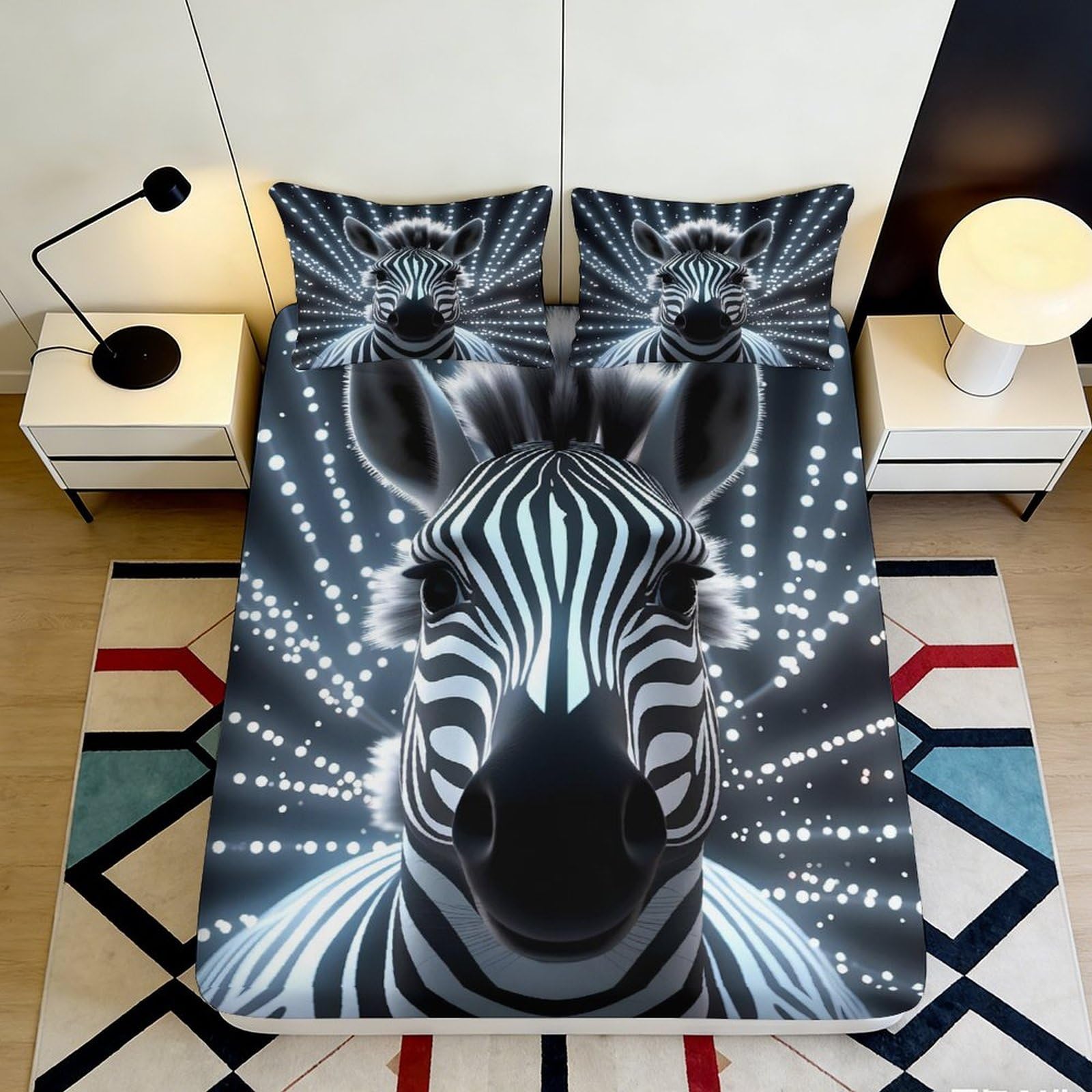3D Printed Zebra Illusion Fitted Sheet Microfiber Soft Black White Animal Art Mattress Cover Bedroom Decor 90x200x25cm