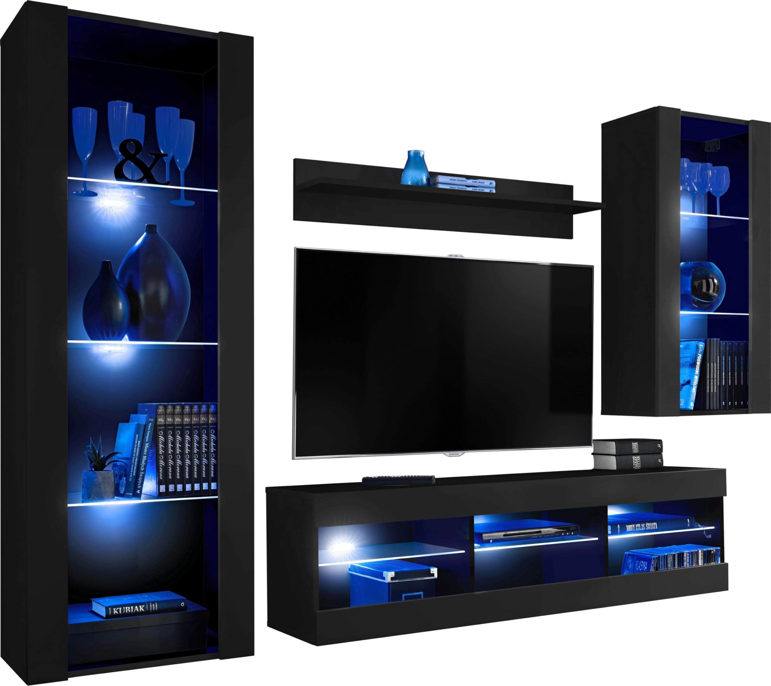 Komodee Wohnwand TV Tivoli Medio A1 Schwarz/Schwarz 245x159x35 cm