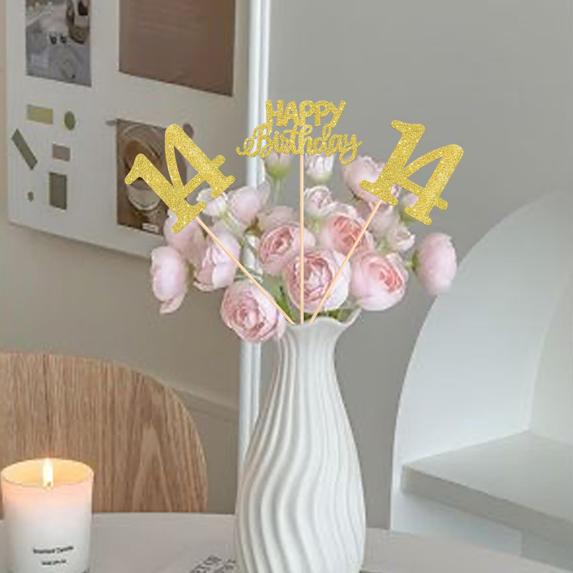 SYKYCTCY 12 Pack Happy 14th Centerpiece Sticks Glitter Number 14 Fourteen Table Flower Centerpiece Sticks for Cheers to 14 Years Old Party Supplies - Image 3