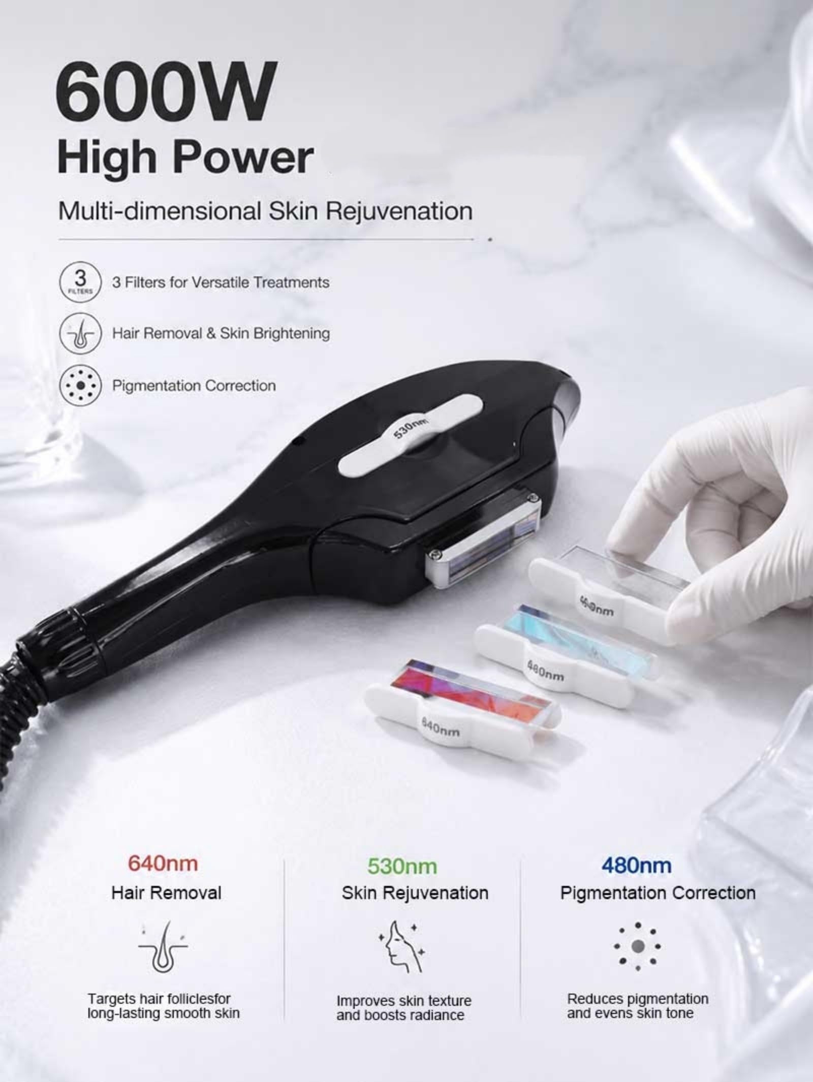 Dispositivo di bellezza 4 in 1 epilazione e ringiovanimento della pelle | Dispositivo di bellezza professionale multifunzionale adatto a viso, corpo, arti, zona bikini e altre aree