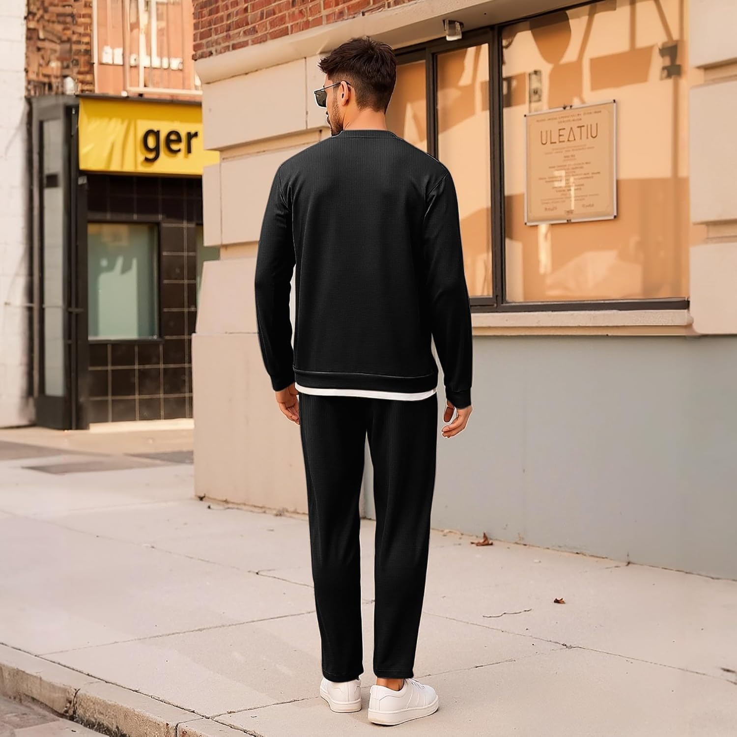 Men Tracksuit 2 Piece Long Sleeve Pullover Outfits Casual Sweatshirt & Jogging Sport Suit Sets with Pockets - Image 3