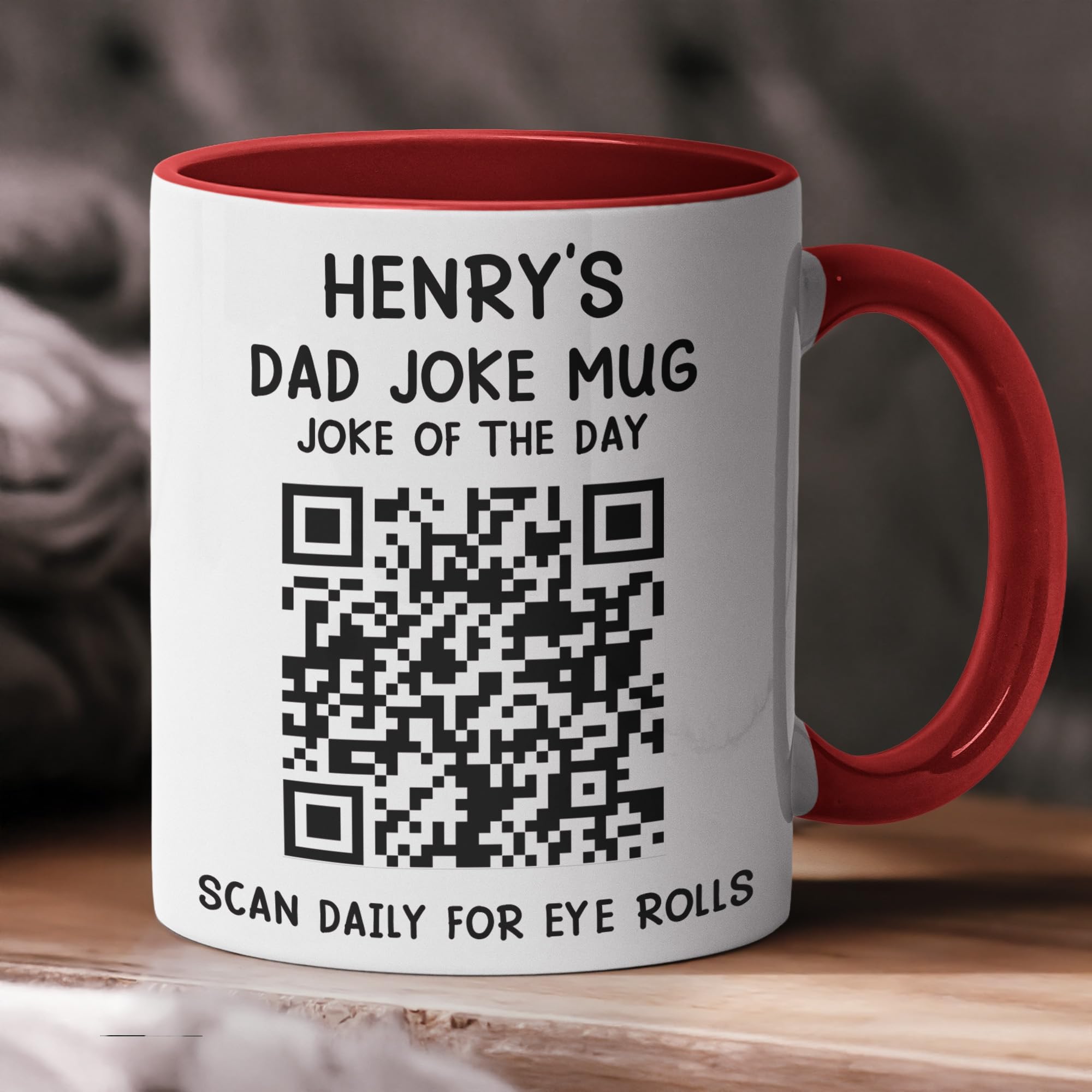 Handmade By Stukk Personalized Dad Joke QR Code | Ceramic Coffee Mug | Father's Day Mug | Stylish Printed Design | Tea & Coffee Cup | 11oz | Red Two-Tone Design