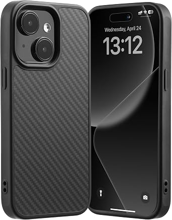 Tigowos for iPhone 15 Plus&iPhone 14 Plus Case Protective Case Made of Real Aramid Fiber, Soft Touch, Tough Durable Carbon Bumper, Black