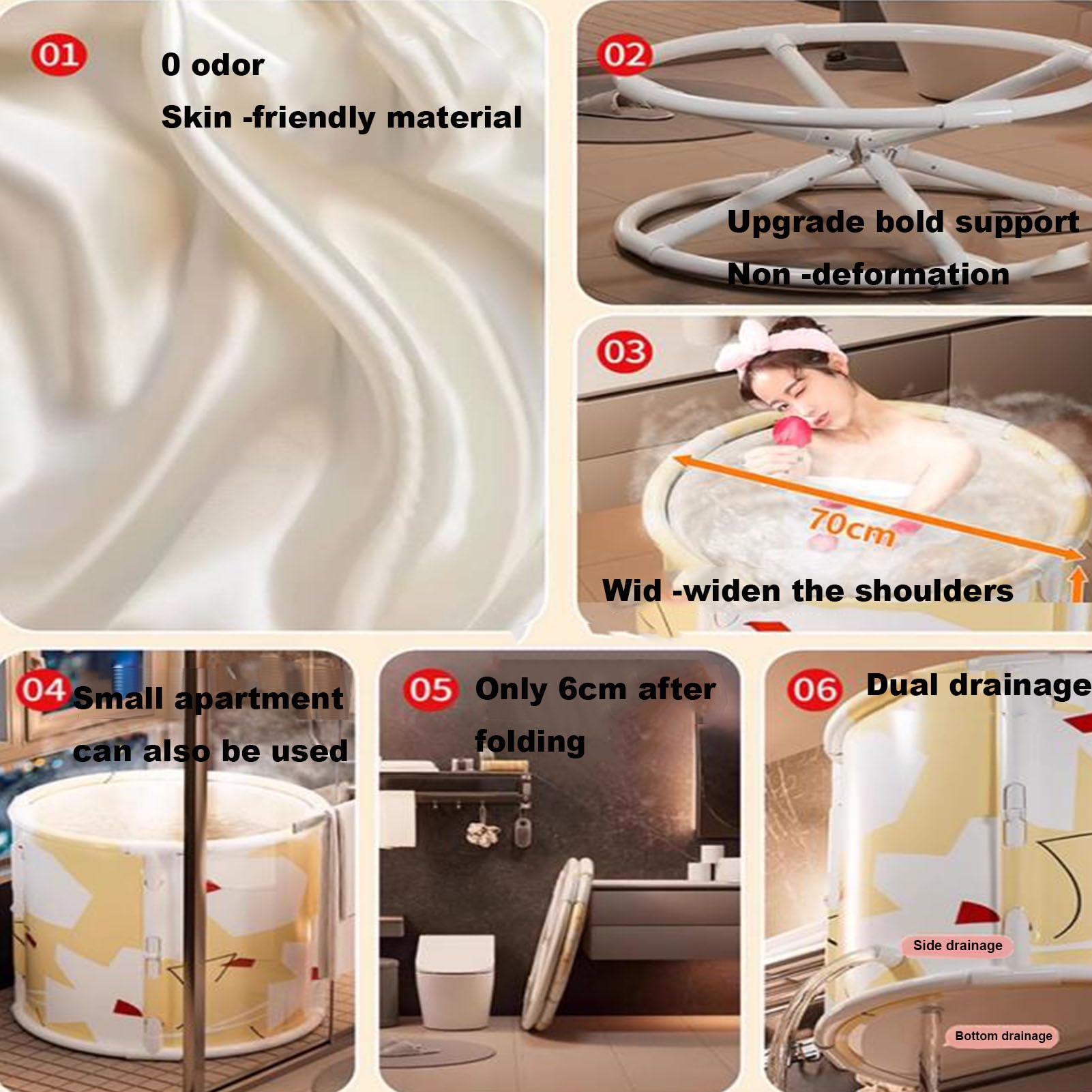 Faltbare Badewanne Erwachsene Badewanne für Dusche Mobile Badewanne Eistonne für heißes Bad kaltes Bad und Sauna Einfacher Installation Sicher und Umweltfreundlich (Gray)