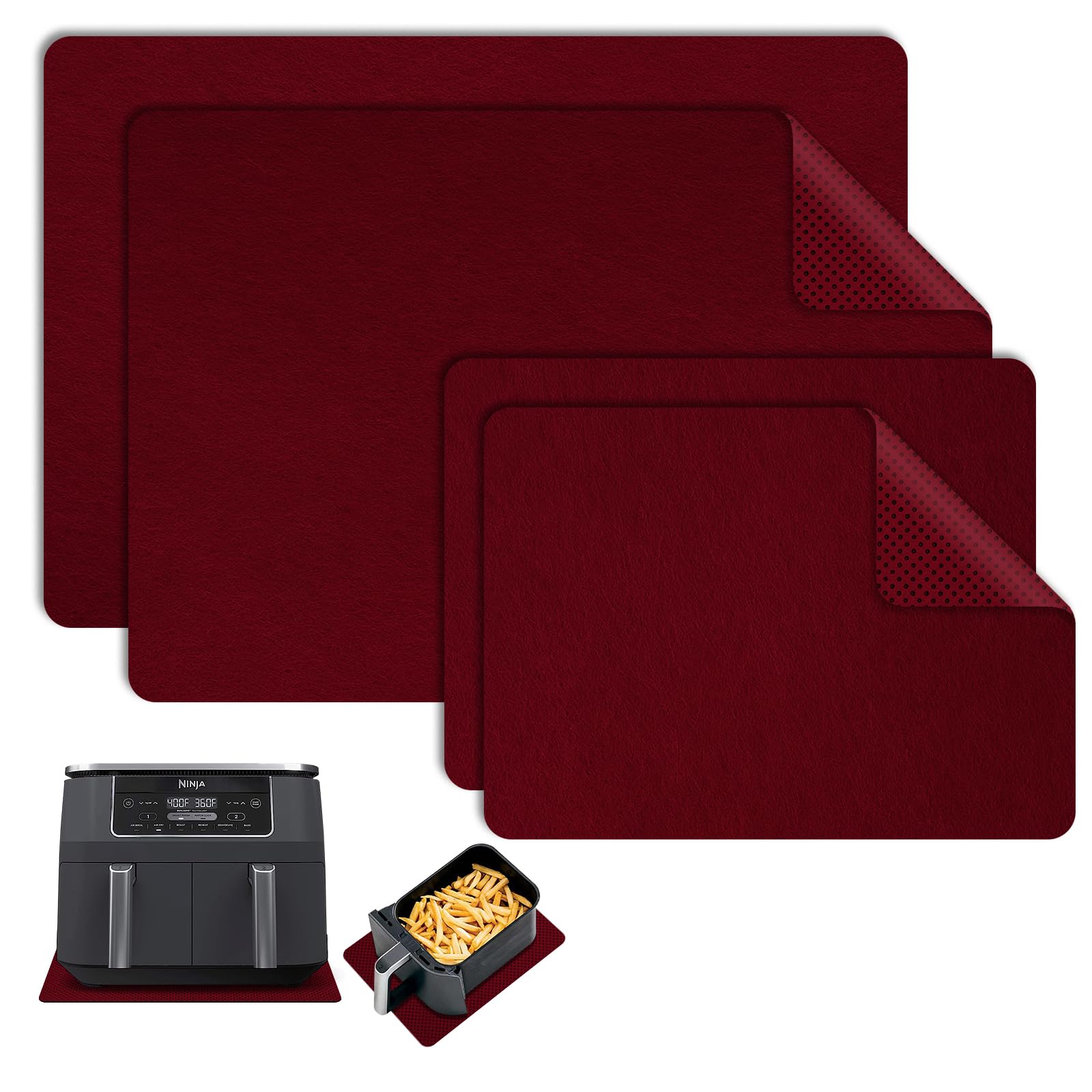 Daily Treasures 4Pcs 3MM Thicken Heat Resistant Mat for Air Fryer, 17.3x11.8in(2Pcs)11.8×8.6 in(2Pcs) Anti-Slip Heat Resistant Pad, Air Fryer Mat Sliding Counter Protector Mat, Heat Resistant Mats