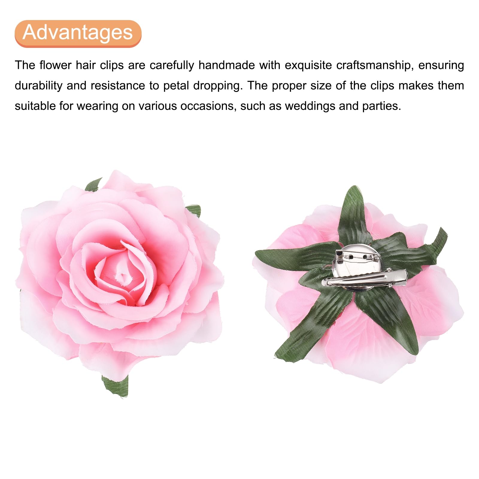 QUARKZMAN 5 Pz Fermagli per Capelli con Fiore di Rosa, Forcine per Capelli con Fiore da 4 Pollici, Spilla a Fiore per Accessori per Capelli da Donna, Bianco Rosa