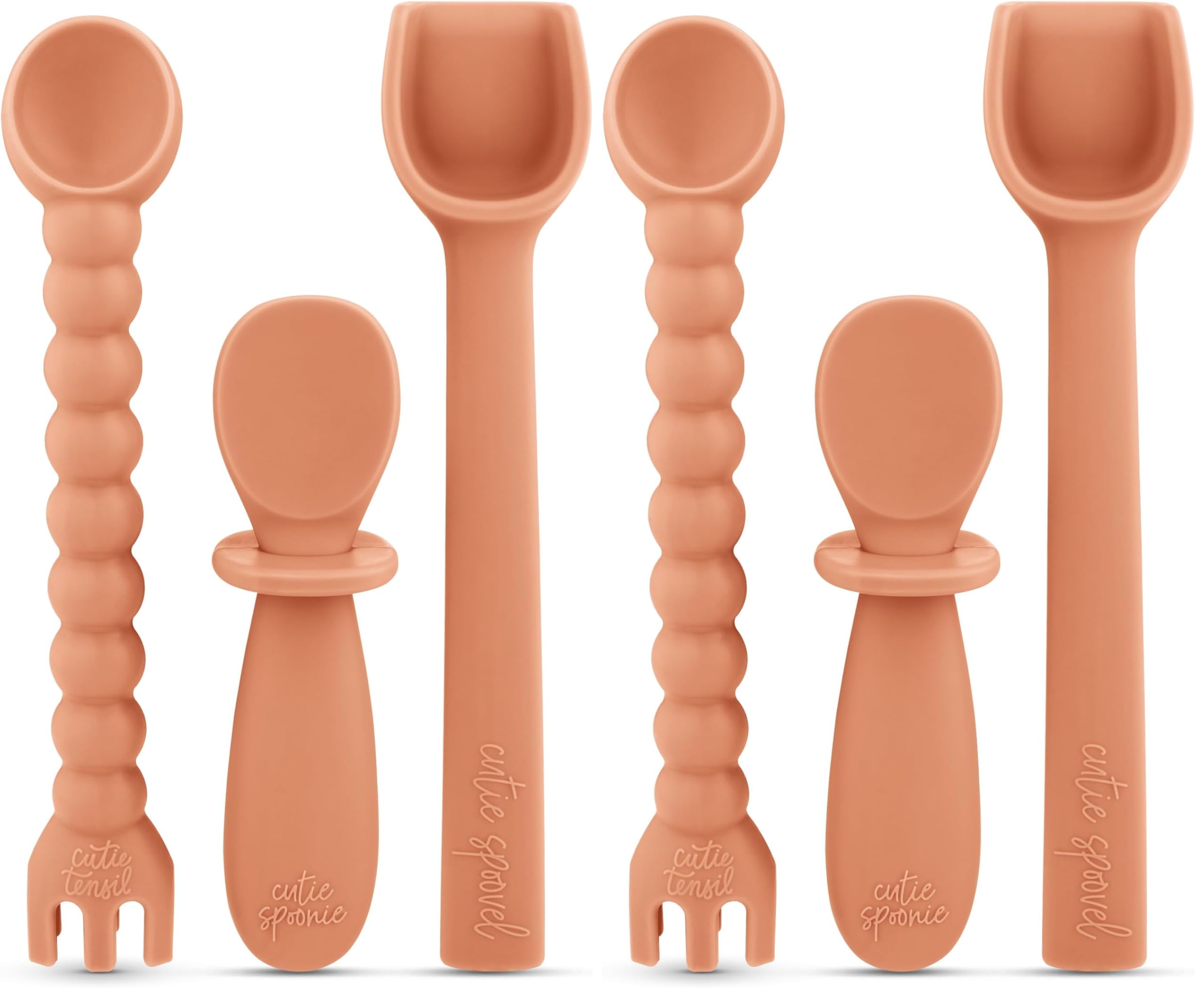Ryan & Rose Ultimate Baby Utensil Set of 3 Silicone Baby Spoons Silicone feeding set for baby led weaning, self feeding 6 months, toddler utensils (Terracotta) (Pack of 2)