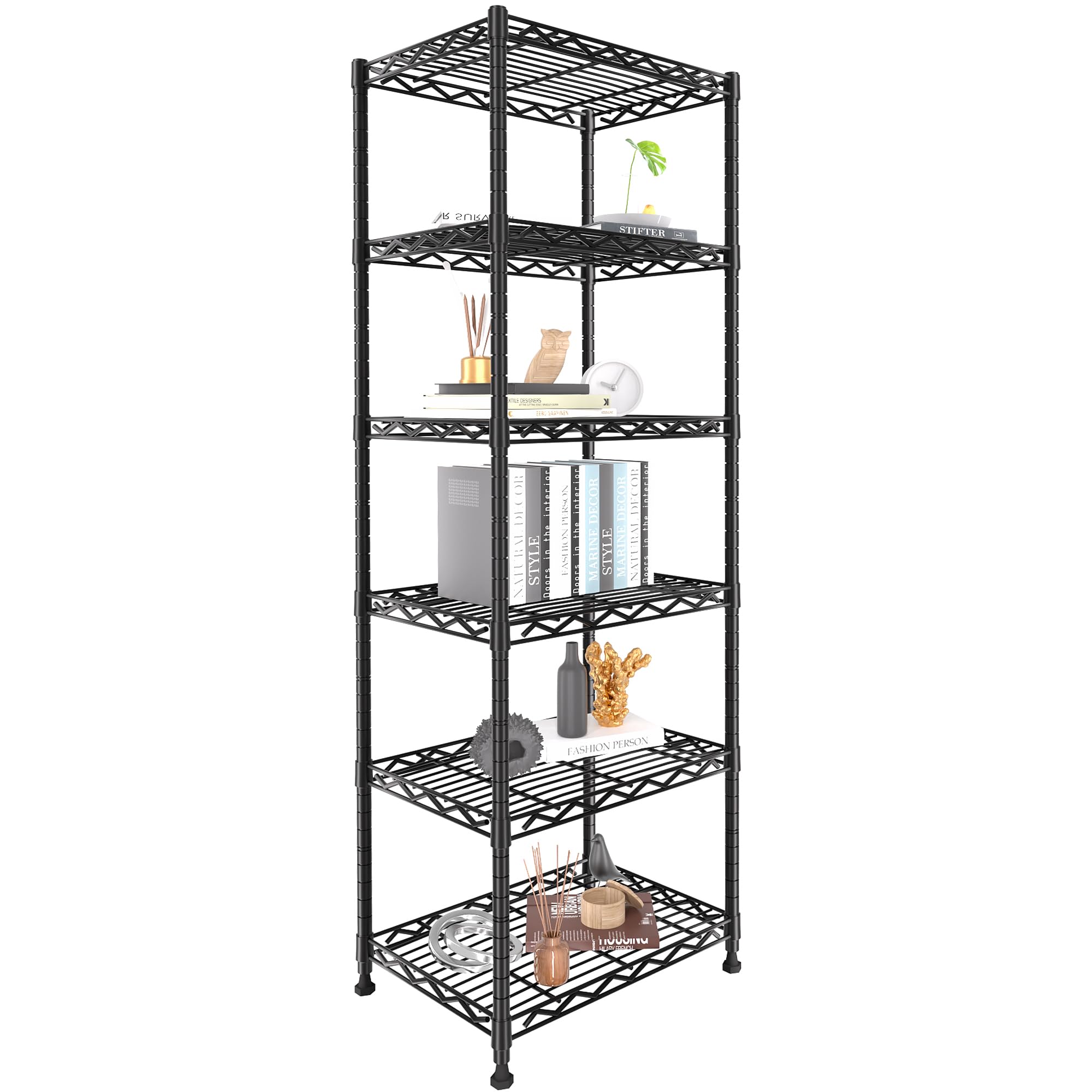 Jowkou 6-Tier Metal Wire Standing Storage Shelf, Adjustable Shelving Unit for Kitchen, Laundry & Bathroom Organization, Black