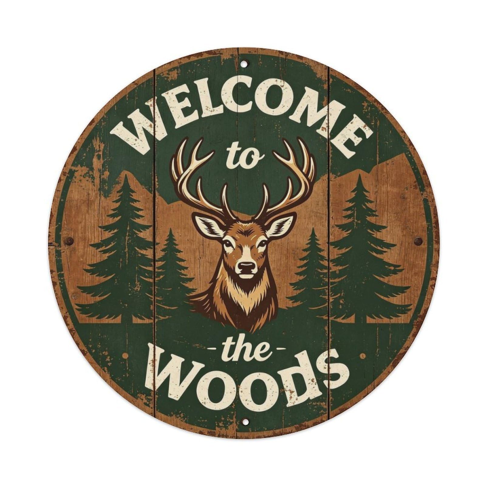 Rustic Welcome to The Woods Hunting Metal Tin Sign Plaque