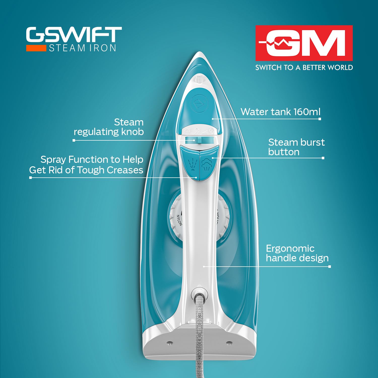 GM G-Swift Steam Iron - Powerful Wrinkle Removal -5