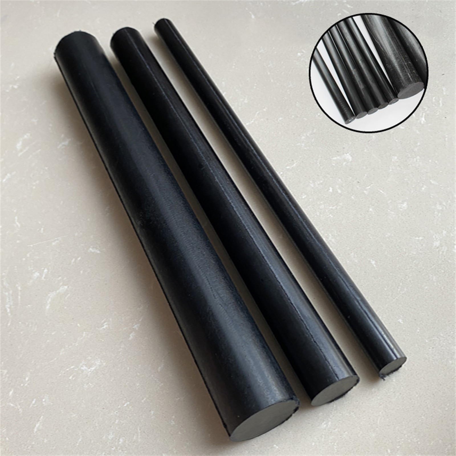 Paquete de 9 varillas nailon PA6 negras, diámetro 10 a 30 mm por longitud 250(10x250mm)
