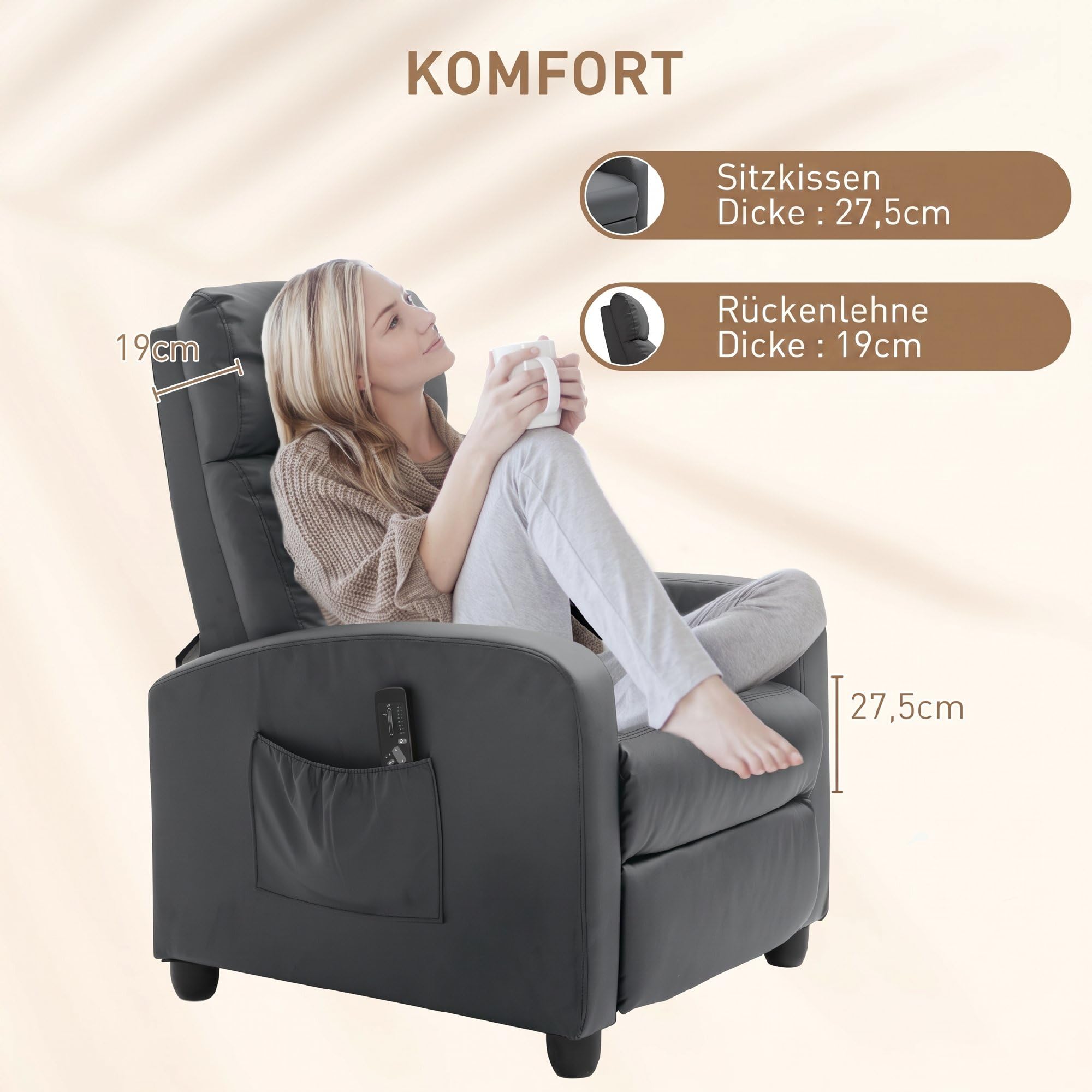 HOMCOM Relaxsessel Fernsehsessel mit Vibrationsmassage Grau
