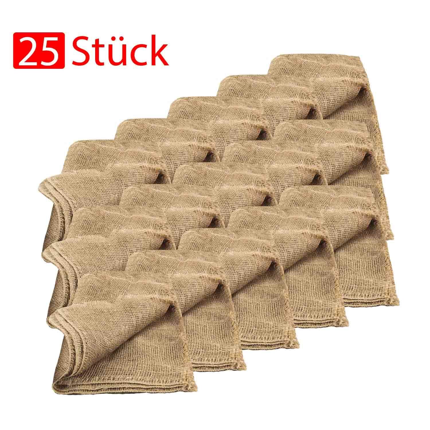 Tela de yute (25 unidades, 100% natural, 80 x 80 cm, yute, peso 100 g/m2, arpillera ecológica natural, malla de 4 x 4 mm, refuerzo lateral rústico, aspecto natural rústico)