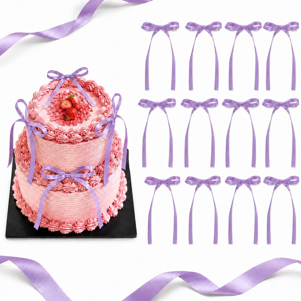 LAVENDER SMALL Bow Cake Topper for Birthday Cake Decoration, Elegant Ribbon Bow Cake Pick, Decorative Party Cake Accessory for Baby Shower, Anniversary, Wedding & Celebration