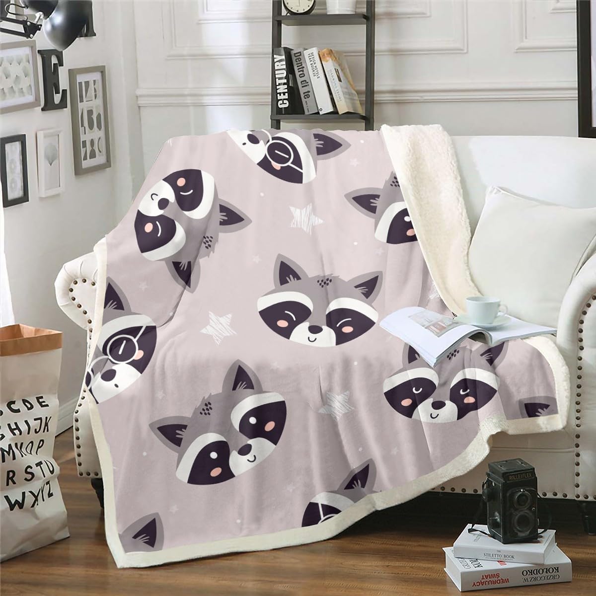 Erosebridal Rainbow Throw Blanket Raccoon Fleece Blanket for Kids Child Boys,Cartoon Wild Animals Blanket 90"x90" Cute Wildlife Toddler Blanket,Lovely Kawaii Room Decor