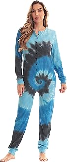 #followme Womens Henley Thermal Onesie Buffalo Plaid and Tie Dye