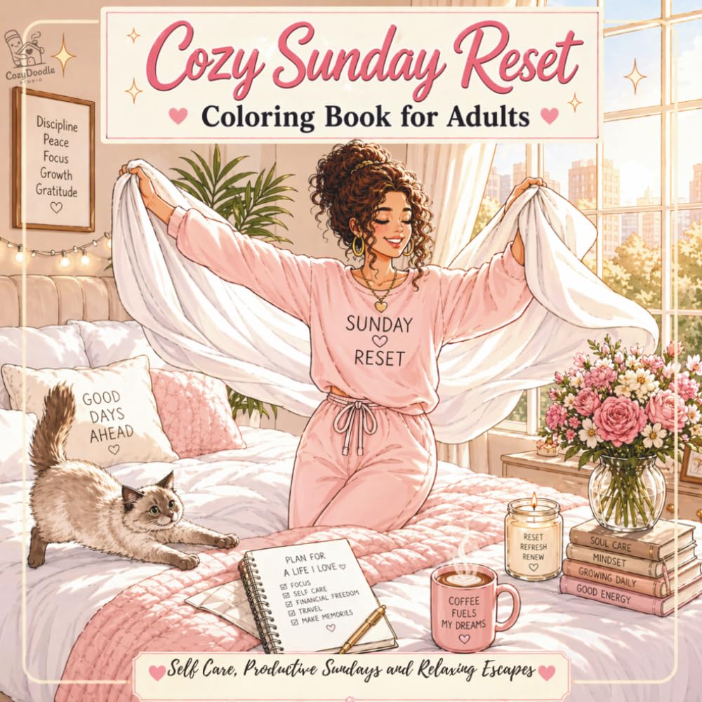 Cozy Sunday Reset Coloring Book for Adults: Fresh Starts, Clean Spaces, Journaling, Self Care, Productive Sundays and Relaxing Escapes (Cozy Escape Collection)
