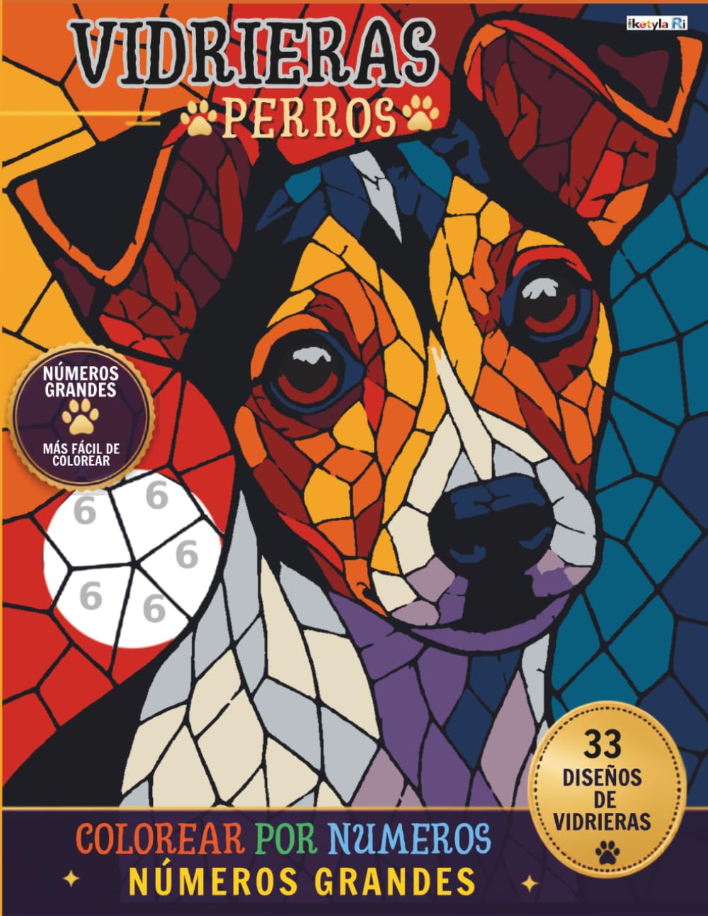 Vidrieras de Perros. Edición NÚMEROS GRANDES - Colorear por Números: Libro de colorear por números para adultos con líneas gruesas y números grandes fáciles de leer