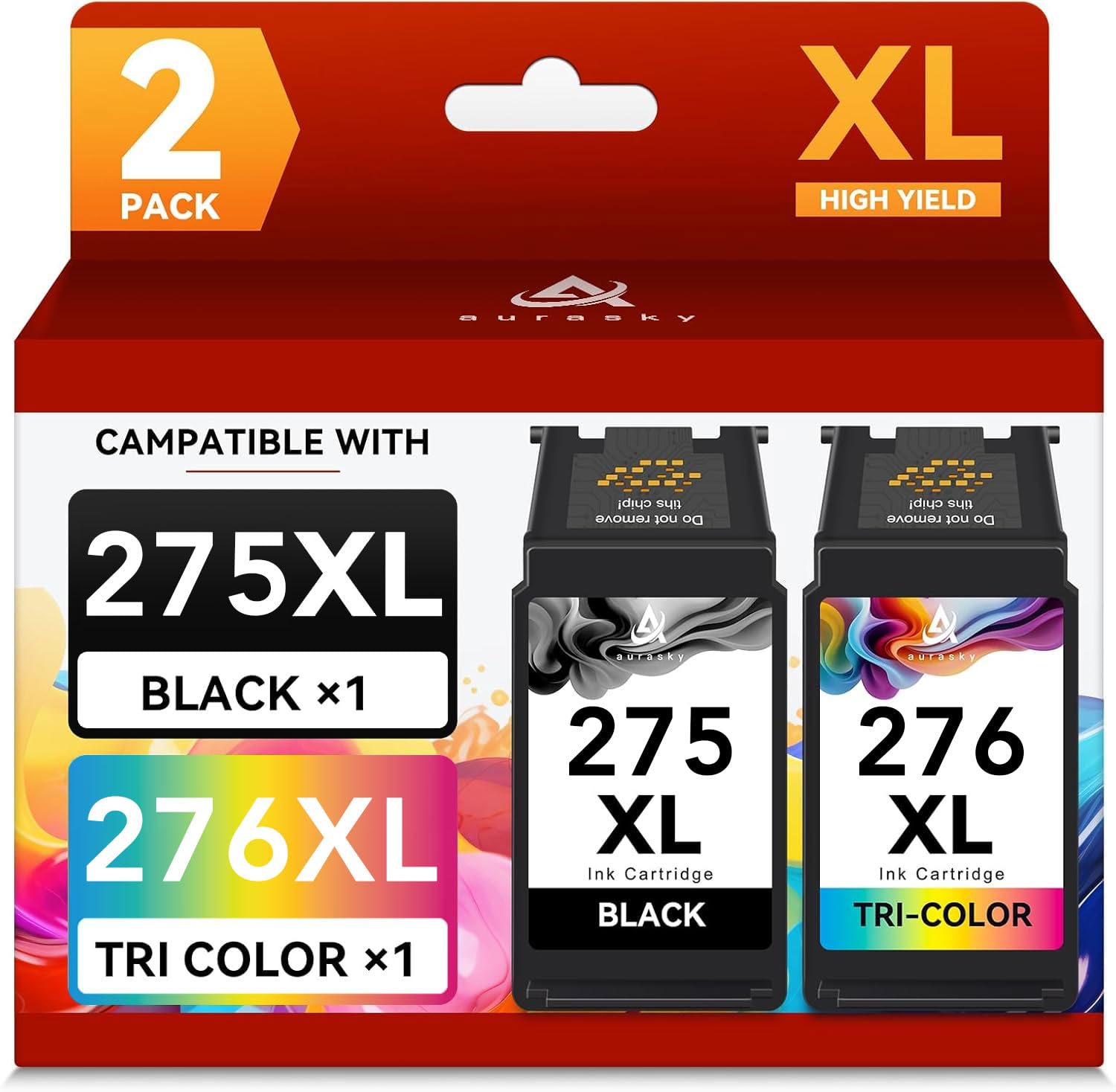 275XL 276XL Compatible for Canon 275 and 276 Ink Cartridges for Cannon Ink PG-275 CL-276 Combo Pack Work with PIXMA TS3522 TR4720 TS3500 TS3520 TR4722 (1 Black, 1 Tricolor)