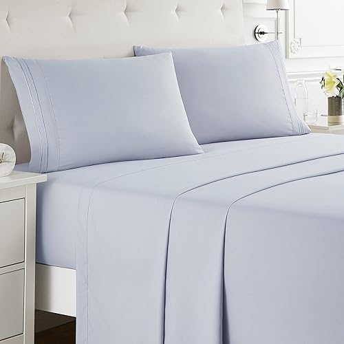 nestl RV Short Queen Sheets Set - 4 Piece Bed Sheets for RV Queen Size Bed, Double Brushed RV Size Sheets, Hotel Luxury Ice Blue Sheets, Extra Soft Bedding Sheets & Pillowcases