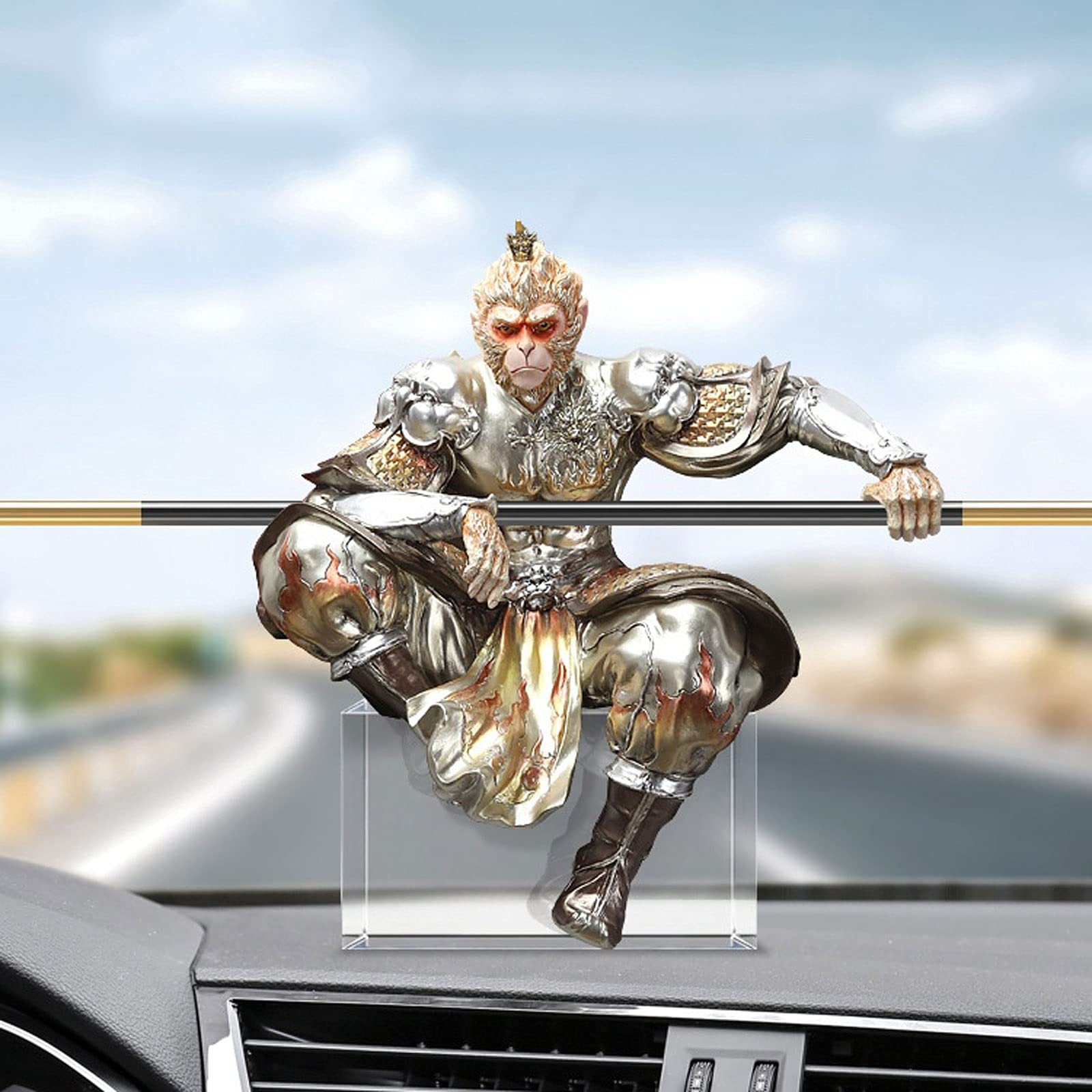 Sun Wukong Statua Walczący Budda Kreatywna dekoracja Ozdoby Salon Pulpit Rzemiosło Małpa Król Rzeźba Szkło Stal Materiał Dekoracja Biura Prezent Urodzinowy Akcesoria Pulpit Pszczoła