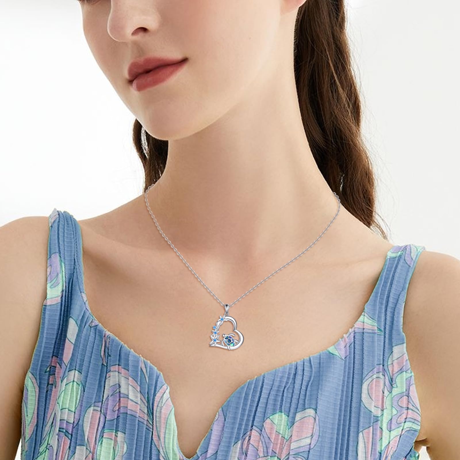 VONALA Ocean Necklace 925 Sterling Silver Mermaid/Turtle/Wave/Compass Pendant Necklace Beach Jewellery Gift for Women