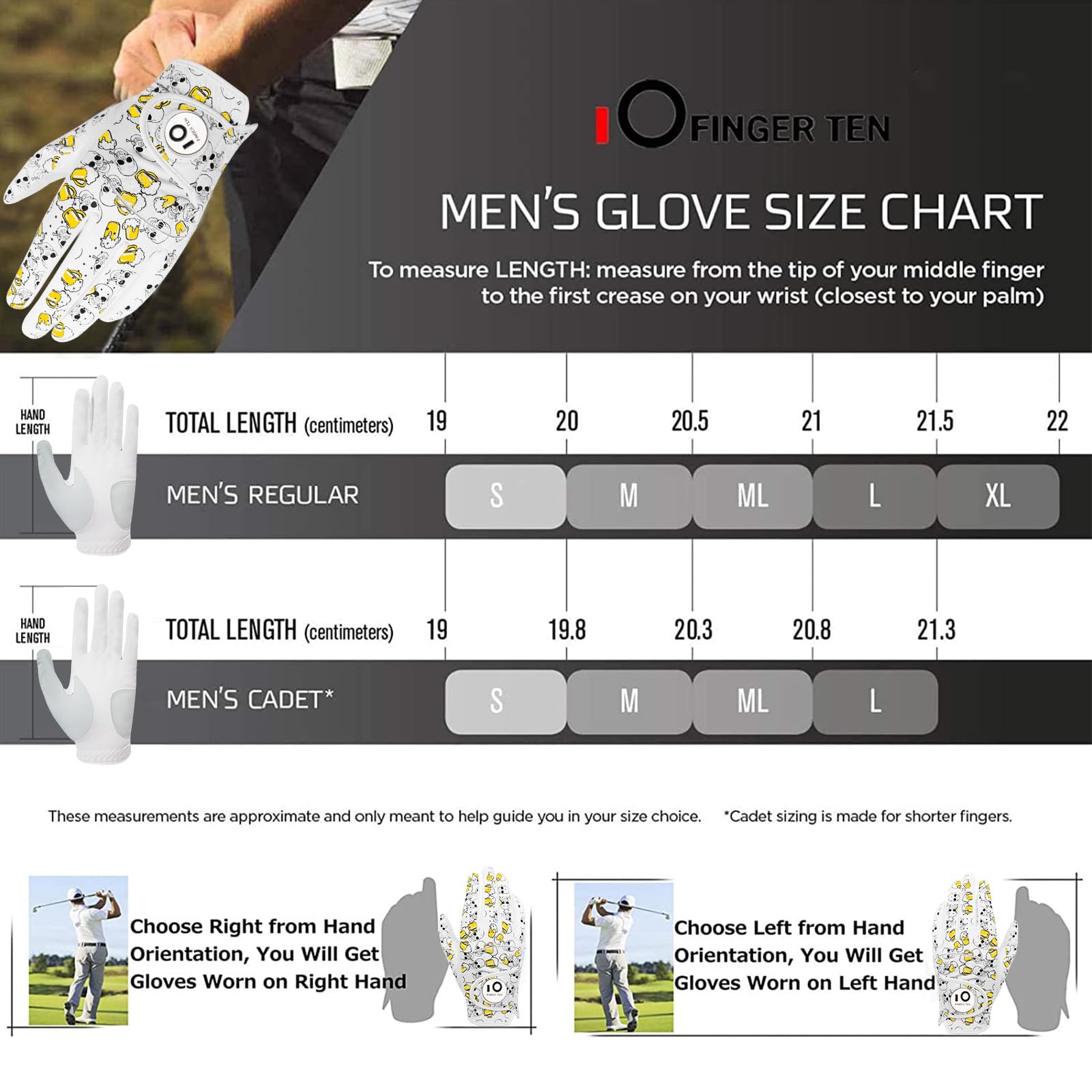 FINGER TEN Golf Gloves Men Left Hand Cabretta Leather with Ball Marker All Weather Soft Relaxgrip Value 2 Pack - Image 3