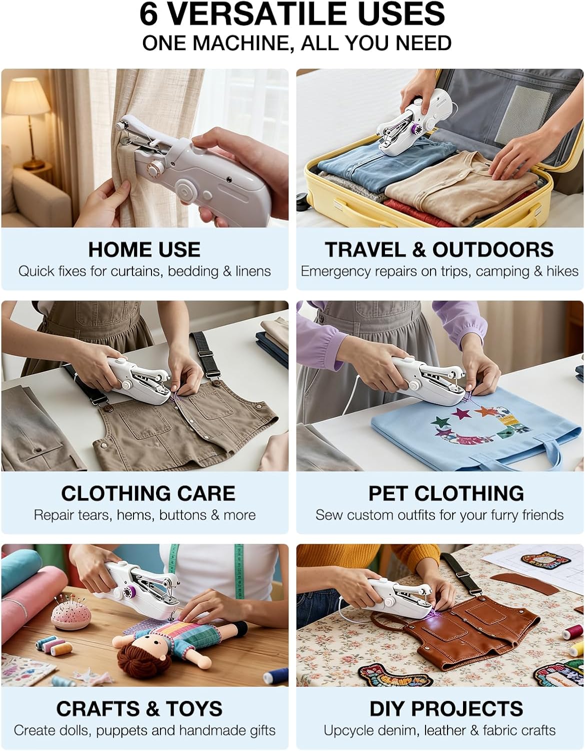 Handheld Sewing Machine, with Black Storage Box & 180 Sewing Kit, Mini Portable SewingMachine for Adults & Beginners, Great for Clothes Fabrics Curtains Home Daily Repair & Travel DIY (White) (White)