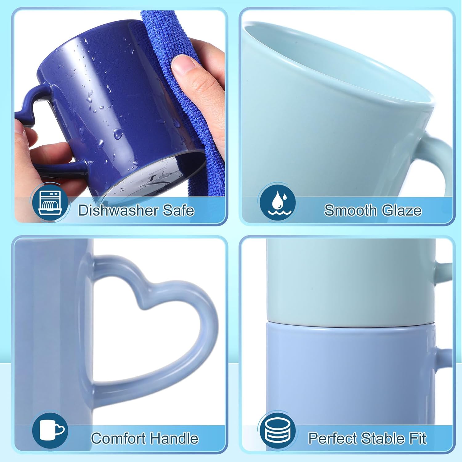 Pickmesh 10oz Coffee Mugs Set of 6, Blue Ceramic Stackable Mugs with Handle, Solid Color Stoneware Coffee & Tea Cups for Home Kitchen, Office, Latte, Cappuccino, Dishwasher Safe