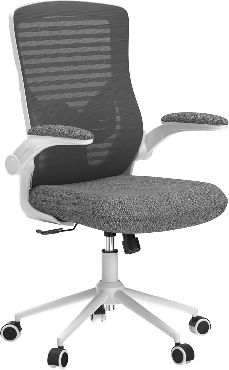 Ergonomic Office Chair for Long Hours & Lower Back Pain Relief – Memory Foam Seat Cushion, Adjustable Padded Lumbar Support, and Padded Flip-up Armrests, Ideal for Office or Study, Gray/White
