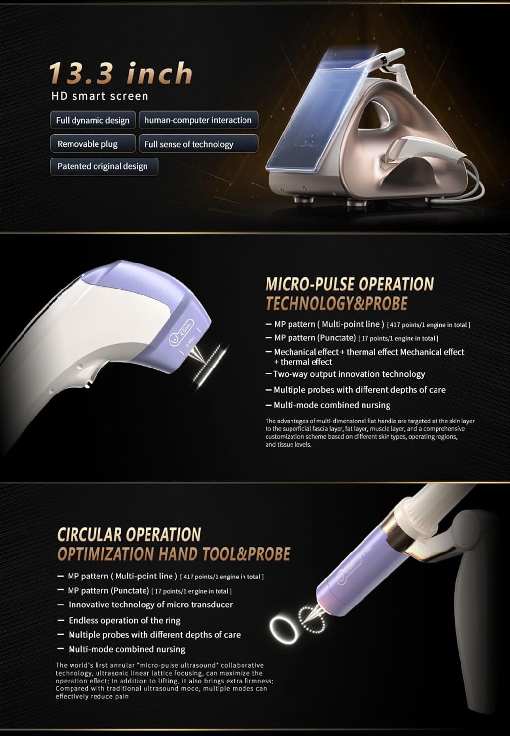 Dual Handle Desktop Facial Device with Smart Control Panel, Adjustable Output Modes and Touch Display for Studio Equipment Use