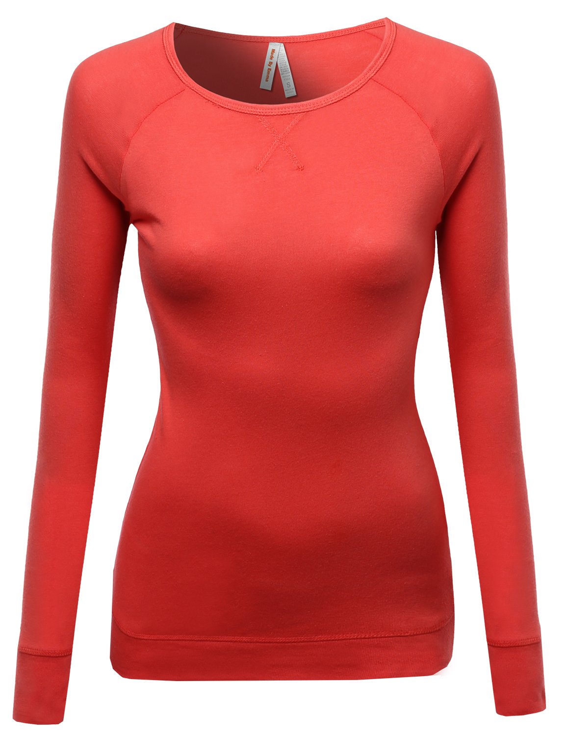 Made by EmmaMBE Women's Basic Solid Round Neck Long Sleeves Tee Top
