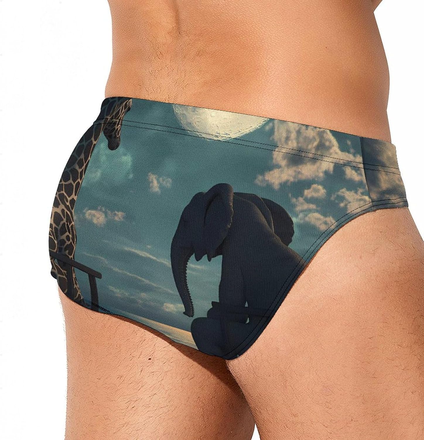 Giraffe Elephant Sea Moon Mens Swim Briefs Print Bikini Swimwear Sport Swimsuit Surf Shorts Trunks