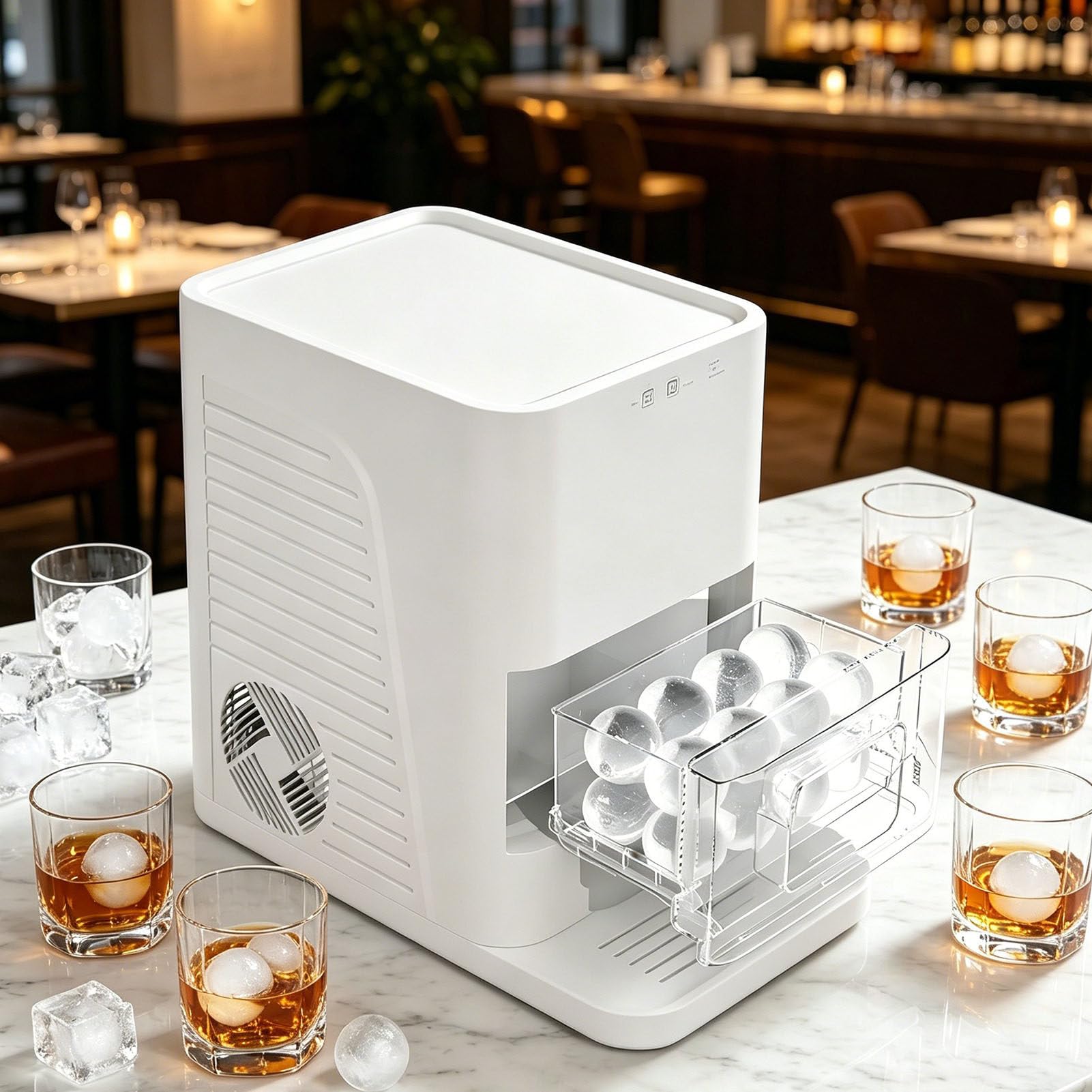 2" Ice Ball Maker Countertop, 2Pcs Ready in 60-90Mins, 42Pcs/day, Self-Cleaning Sphere Ice Maker Machine with Crystal Clear Ice, Round Ice Cube Maker for Whiskey & Bourbon White