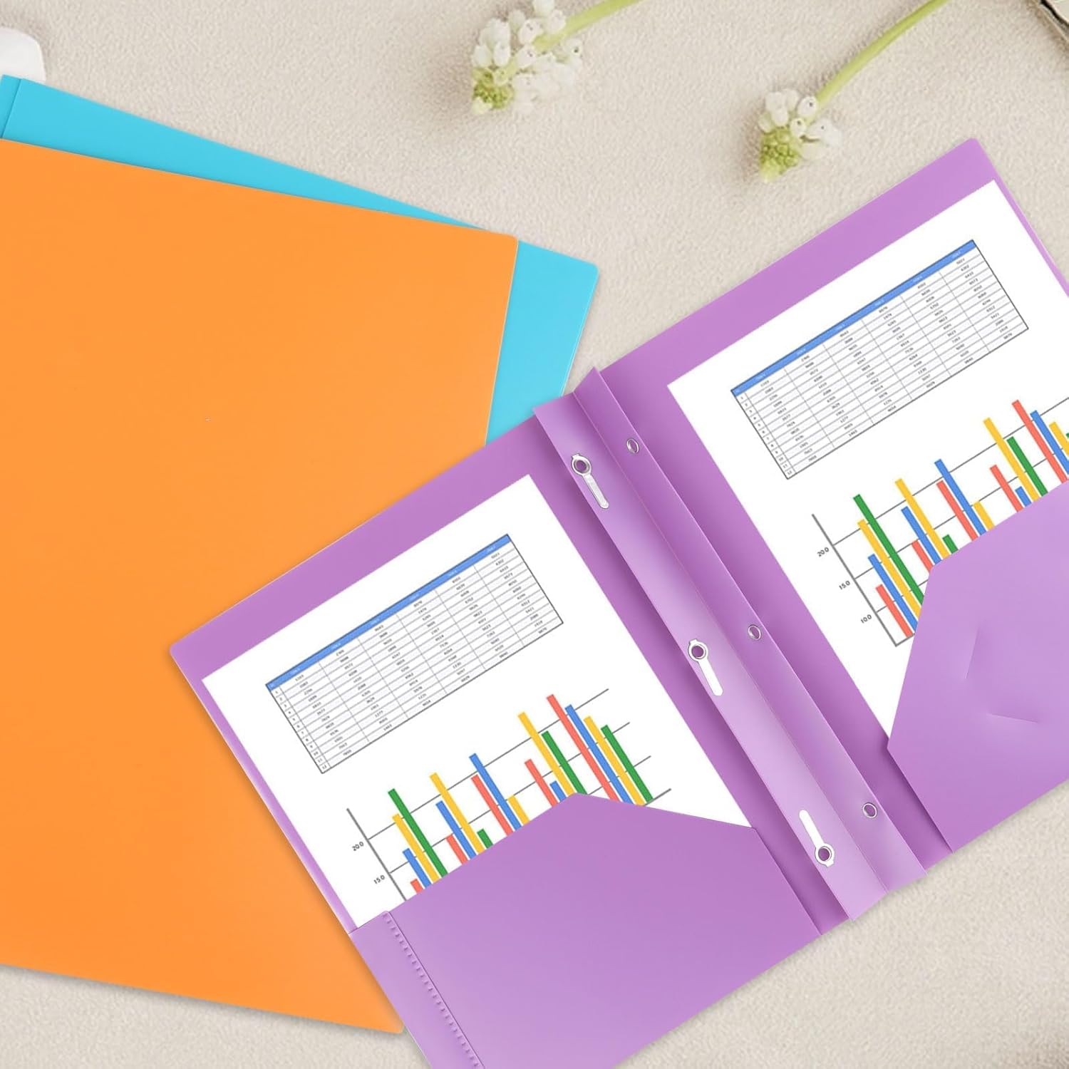 24 PCS Plastic Two Pocket Folders with Prongs, Colored 2 Pocket Folders with Fasteners, Heavyweight Folders with Pockets and 3 Prongs, Poly Plastic Folders for Office Home Business