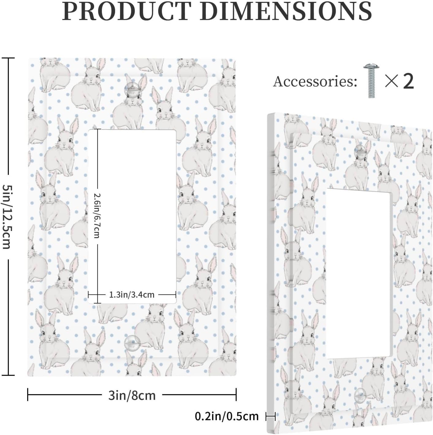 Single Gang Rocker Switch Receptacle Plate - 1 Gang Decora GFCI Cute Bunny Polka Dot Decorative Wall Plate Cover Wallplate with Screws