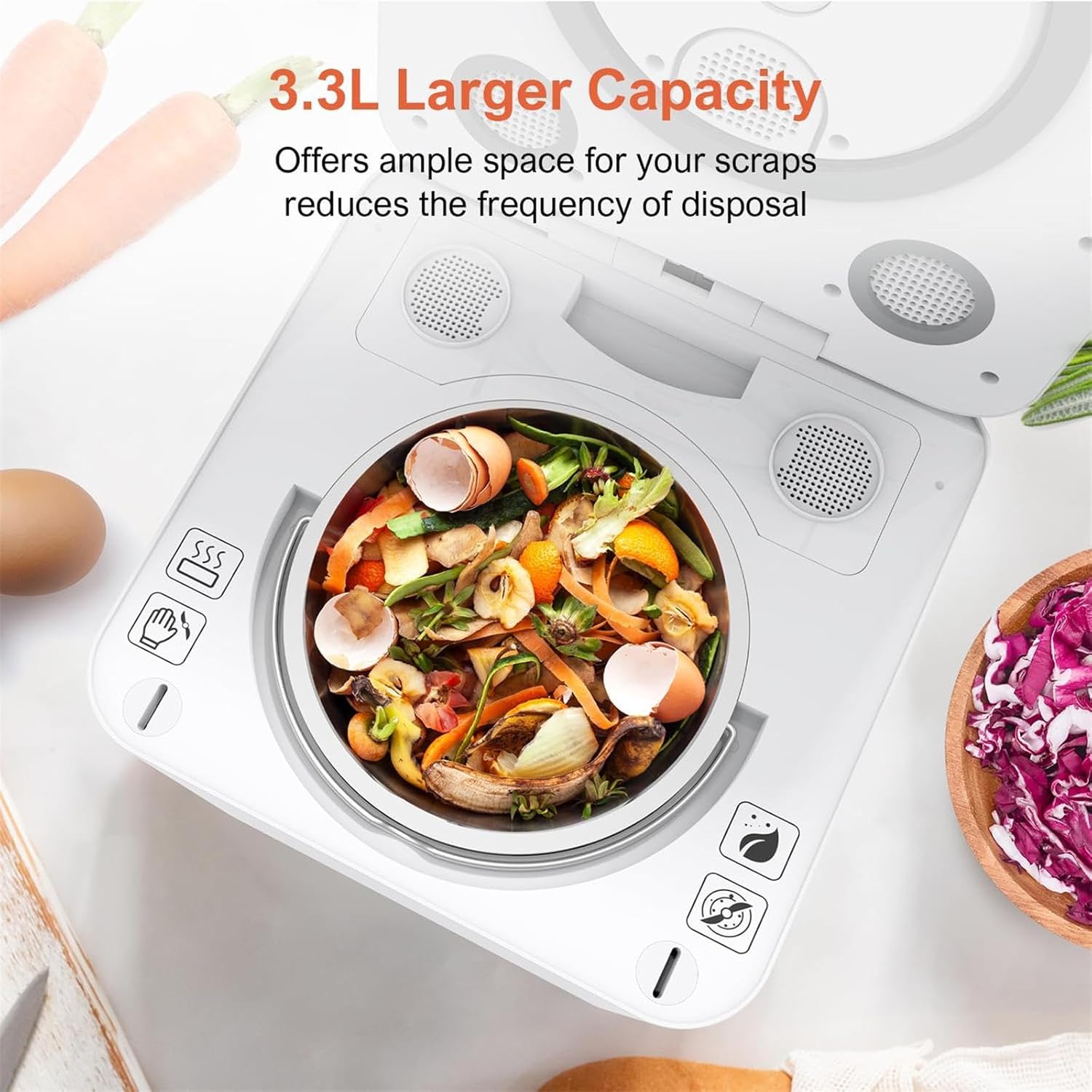 Smart Kitchen Waste Composter, 3.3L Electric Compost Bin wiith Smart LED Screen, Fast 3-8H One-Touch Turn Garbage to Compost, Auto Cleaning Composting Bin