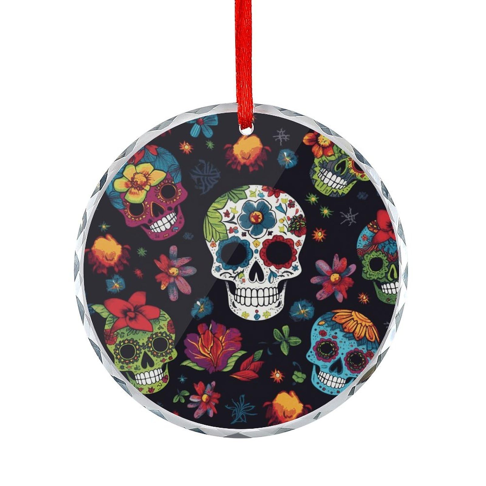 Fodpand Women's Style Flower Cactus Sugar Skull Round Glass Ornament Keepsake Gift Exchange Ideas Car Decor,Christmas Ornaments For Tree Window Garden Ornaments