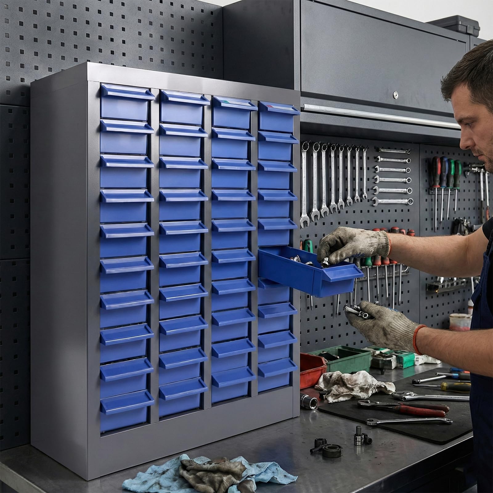 40 Drawer Small Parts Organizer Cabinet with ABS Drawers, Nuts and Bolts and Screw Organizer with Dividers, Hardware Storage with Label Slots, Metal Parts Cabinet for Garage Workshop