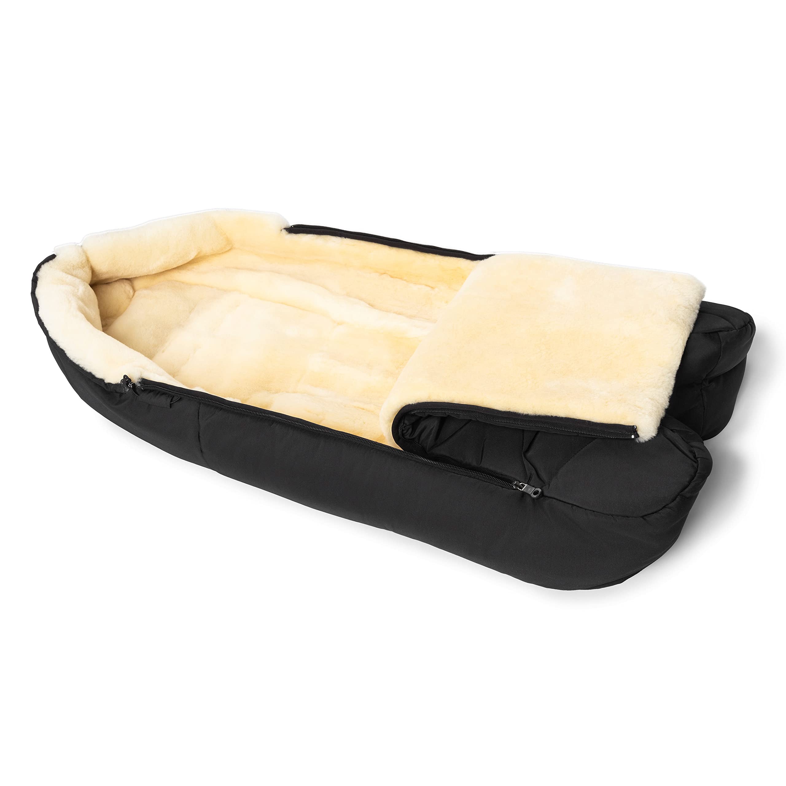 WERNER CHRIST BABY, Lammfell-Fußsack WARTH – warmer Kinderwagen-Fußsack aus medizinischem Fell für den Winter, für Buggys mit getrennten Beinen oder fixen Mittelsteg, ab. 6-36 Monate, in farbe schwarz