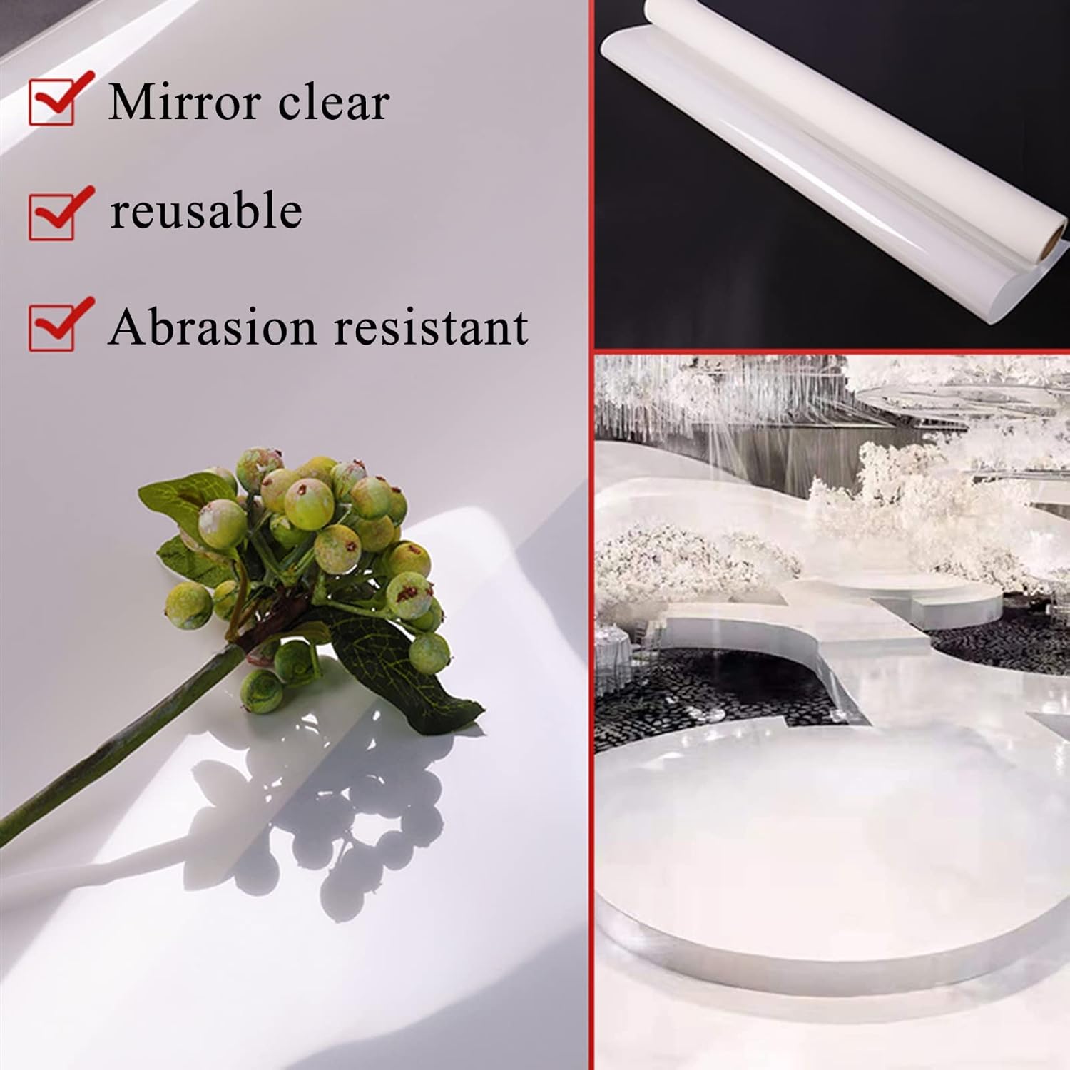 Reflective Mirror Wedding Aisle Runner Customizable Indoor Party Decor for Birthday Stage Exhibition Cuttable Disposable Carpet, White-1.5x50m