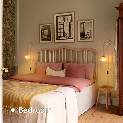 Miniatura 8 de Lámpara de pared vintage con pantalla de cristal de tulipán ámbar, aplique de pared colgante con cable de enchufe de 4.9 pies, lámpara de pared