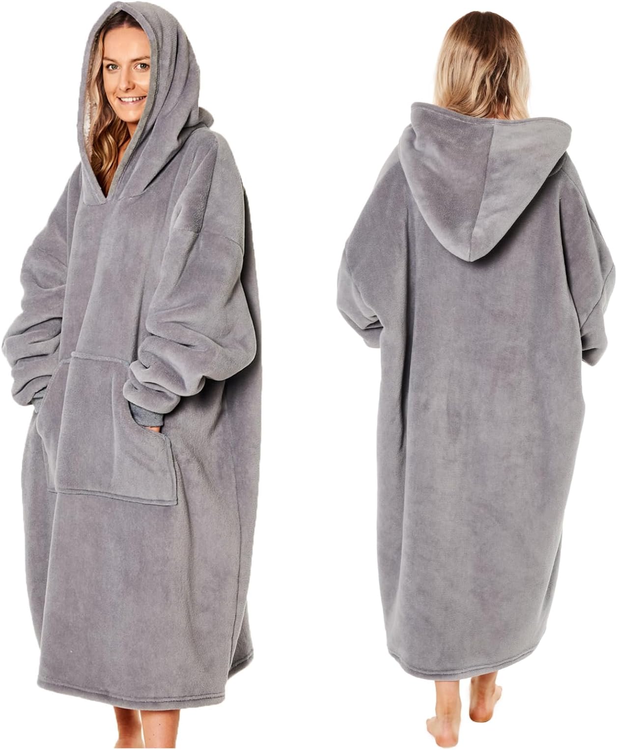 Extra Long Oversized Blanket Hoodie, Ultra Soft Wearable Throw with Pockets Sleeves Soft Sherpa Fleece Hooded Blanket Giant Sweatshirt