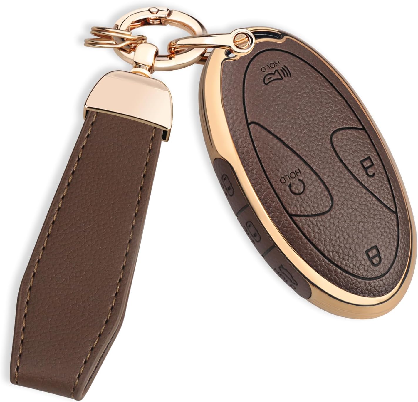 QBUC for Hyundai Key Fob Cover with Key Chain (Brown, 7 Buttons)