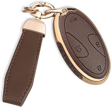 QBUC for Hyundai Key Fob Cover with Key Chain Brown, 7 Buttons