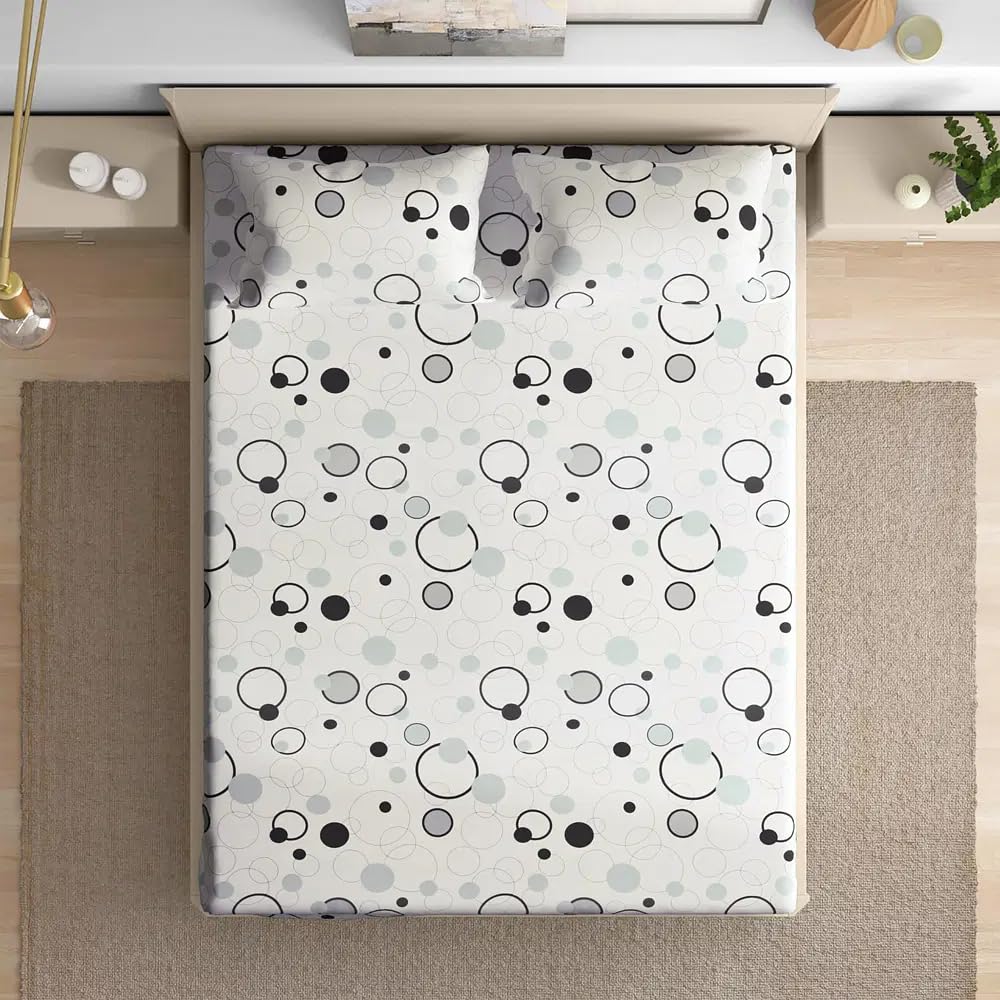 Wakefit Cotton Fitted Bedsheet | 200 TC Elastic Fitted Sheet, King Bed Bedsheet with 2 Pillow Solid Covers | Bubbles - 78X72 Inches, White