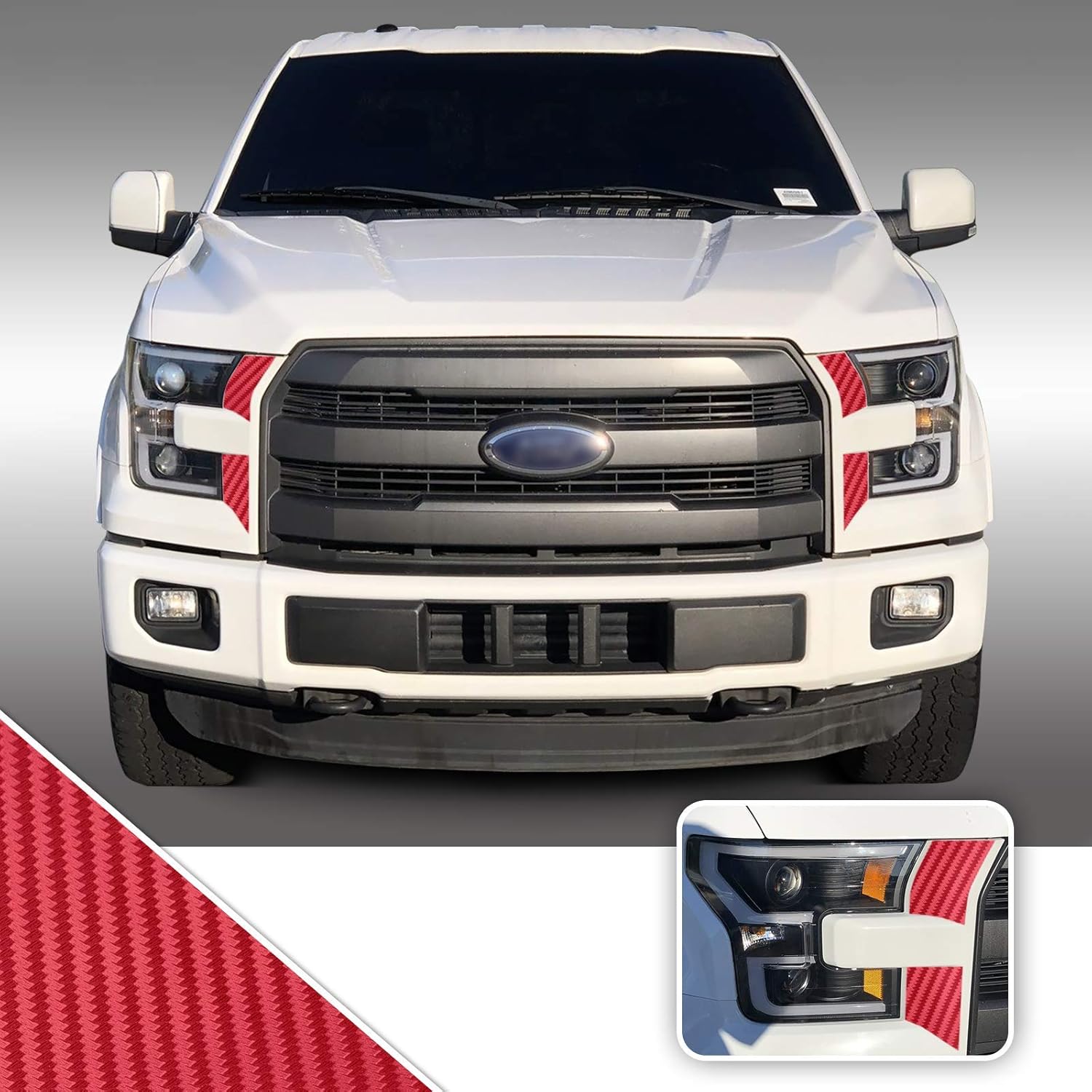 Gomu Headlight Front Grille Accents Vinyl Decal Overlay Wrap Trim Inserts Sticker Compatible with and Fits F-150 2015 2016 2017 - Carbon Fiber Pink