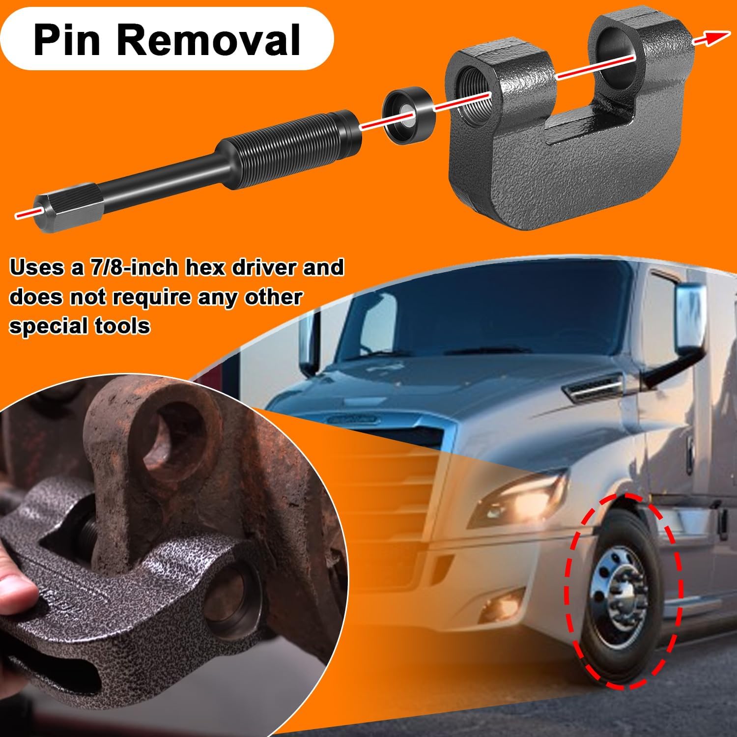 mooncar 16002 Brake Anchor Pin Press 10 Ton Capacity fit for Class 6-8 Transportation Trucks and Equipment,for Semi Trucks,for Kenworth,for Peterbilt